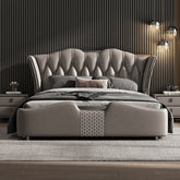 Postmodern Stainless Steel Frame Luxury White Leather Bed King Size Bed Frame Bed Room Furniture bed